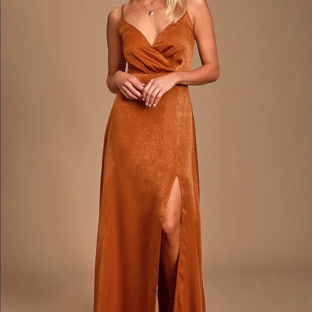 NWT Rust Orange Satin Maxi Dress